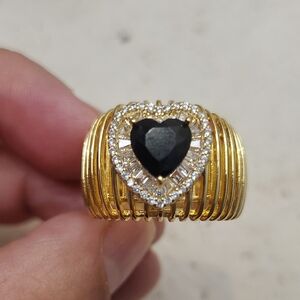 Gold-Tone Women's Statement Ring with Black Center Stone